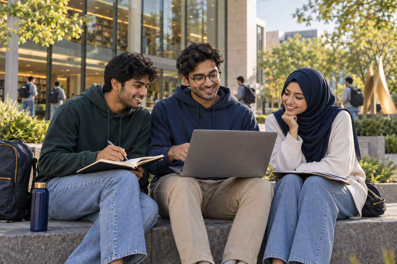 International students learning together on campus
